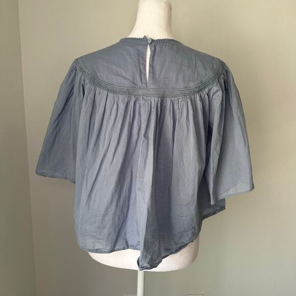 Rebecca Taylor blue short sleeve embroidered peasant top size S - Picture 4 of 11